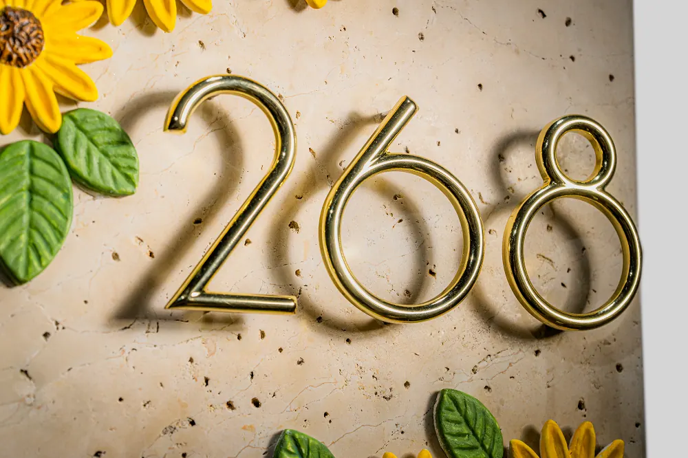Decorative dimensional number 268 on floral background plaque