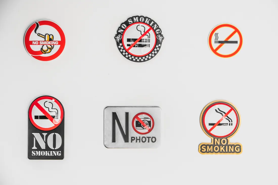 No smoking and warning sign set for interior guidance