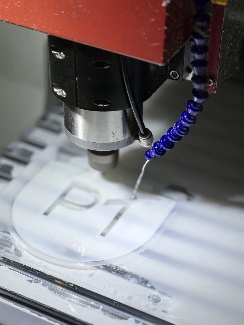 CNC engraving close-up for custom carved aluminum signage