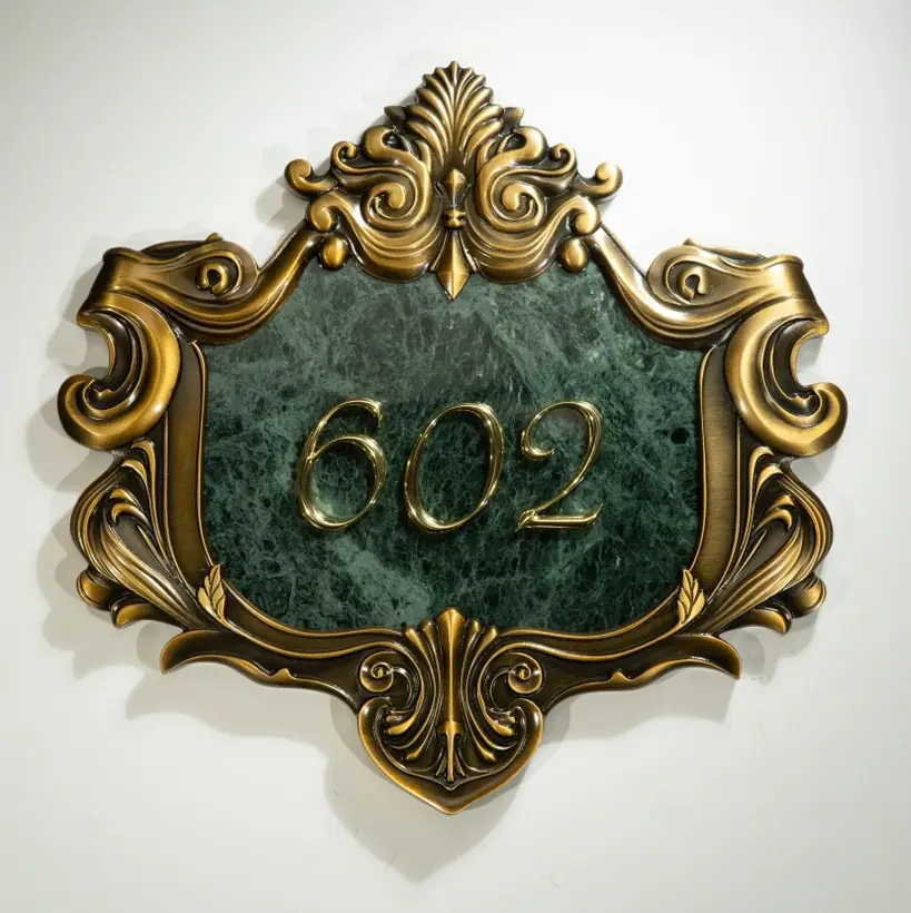 Decorative green room plaque with raised number