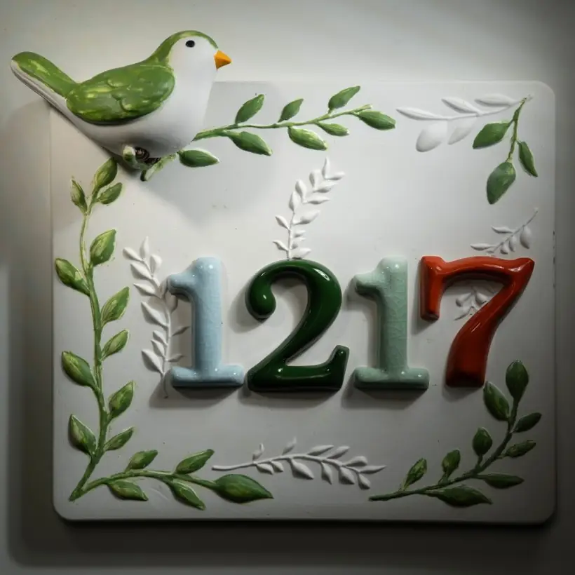 Villa number plaque with raised number and bird detail